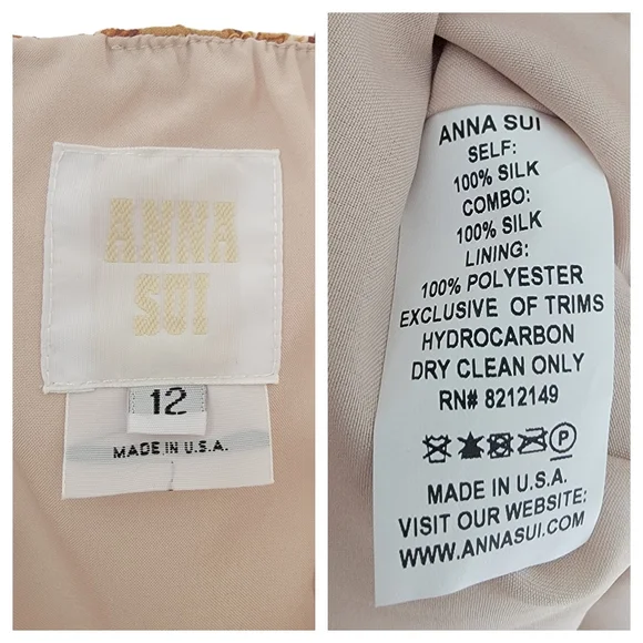 Anna Sui Strapless Silk Georgette Dress Brown Floral Ruched Wrap-Effect … - Picture 14 of 17